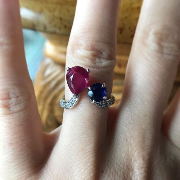 Natural Ruby Masoala Sapphire Sterling Silver Ring Size 6 - Picture 1 of 10